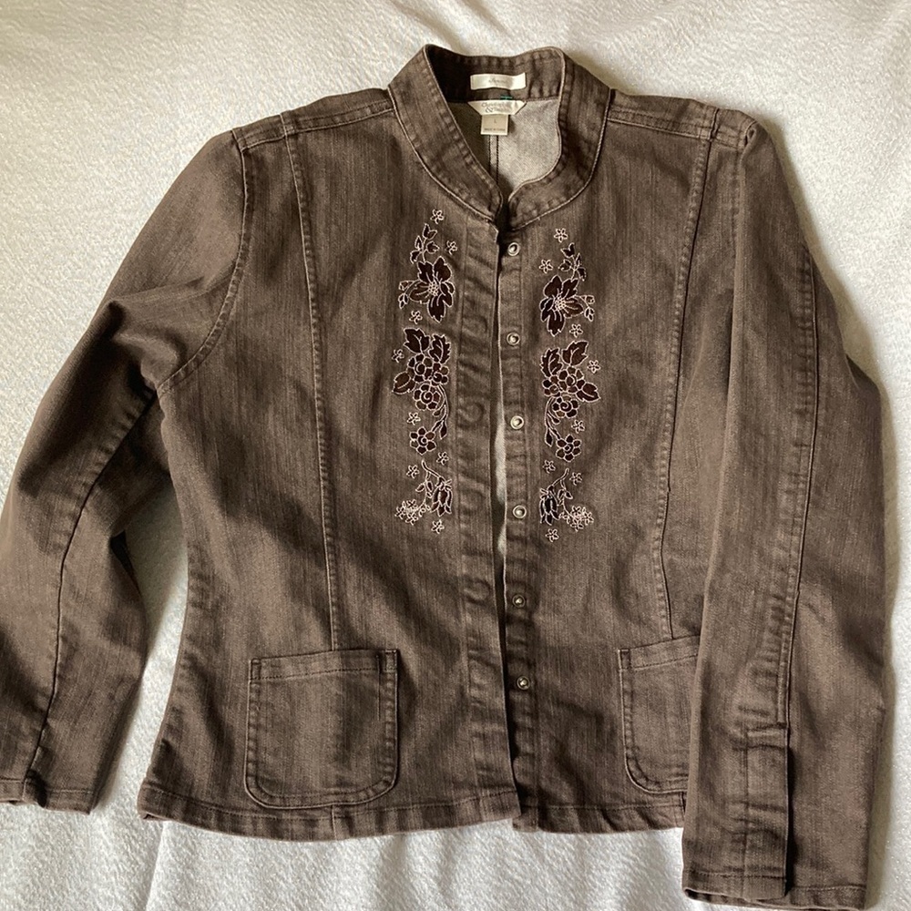 Christopher & Banks Brown Embroidered Jean Jacket Size L